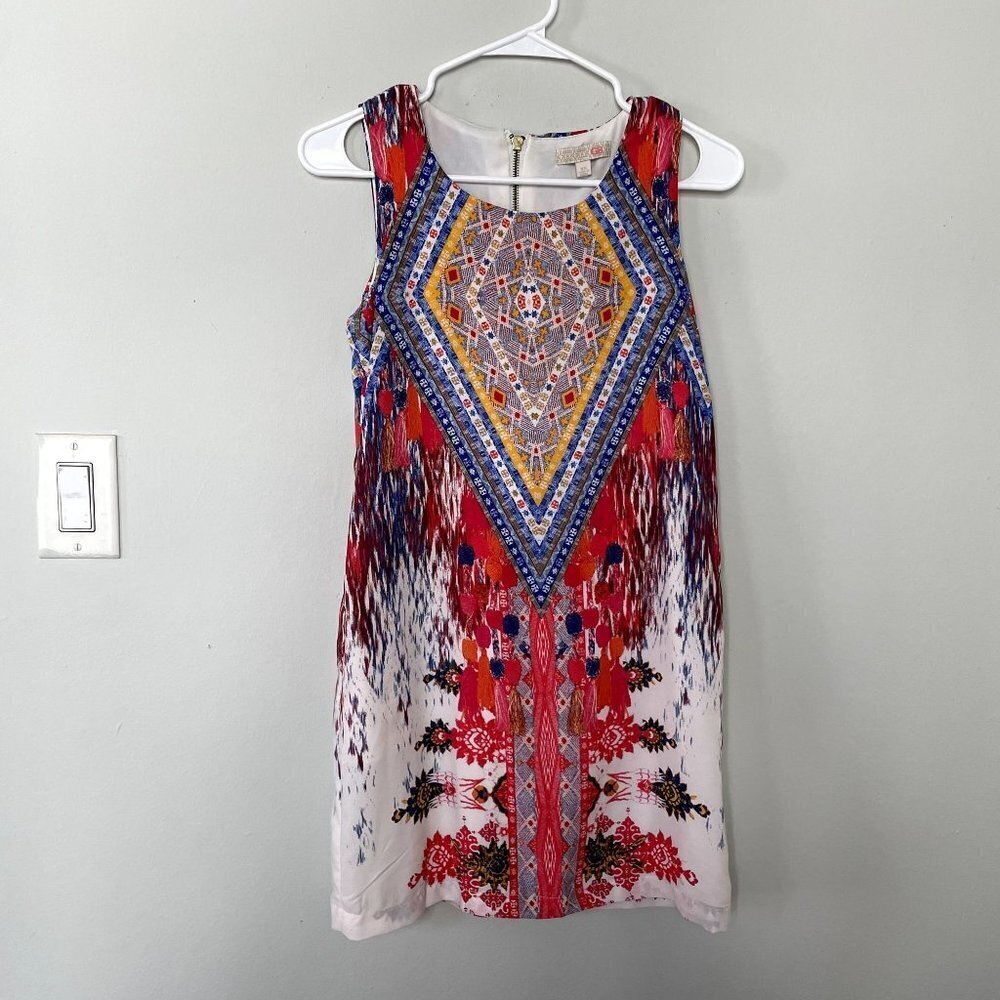GP knee length colorful geometric design sleeveless sheath dress size XS